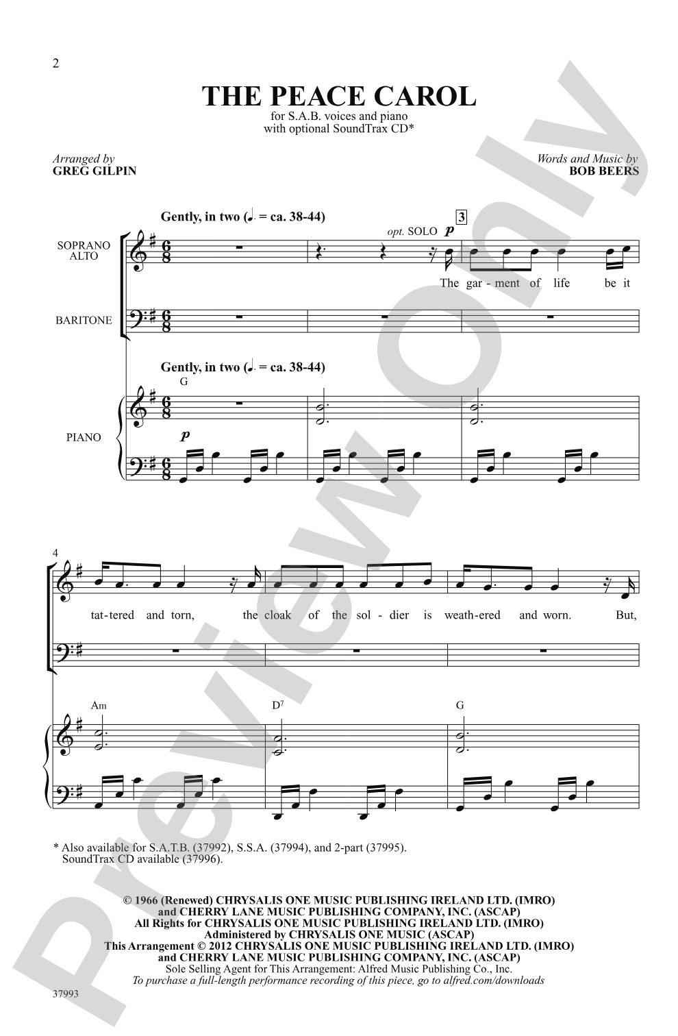 The Peace Carol: SAB Choral Octavo