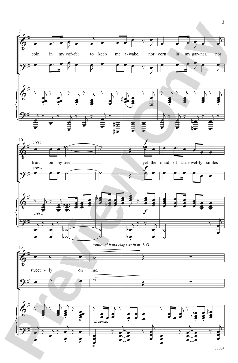 The Maid of Llanwellyn: T(T)B Choral Octavo