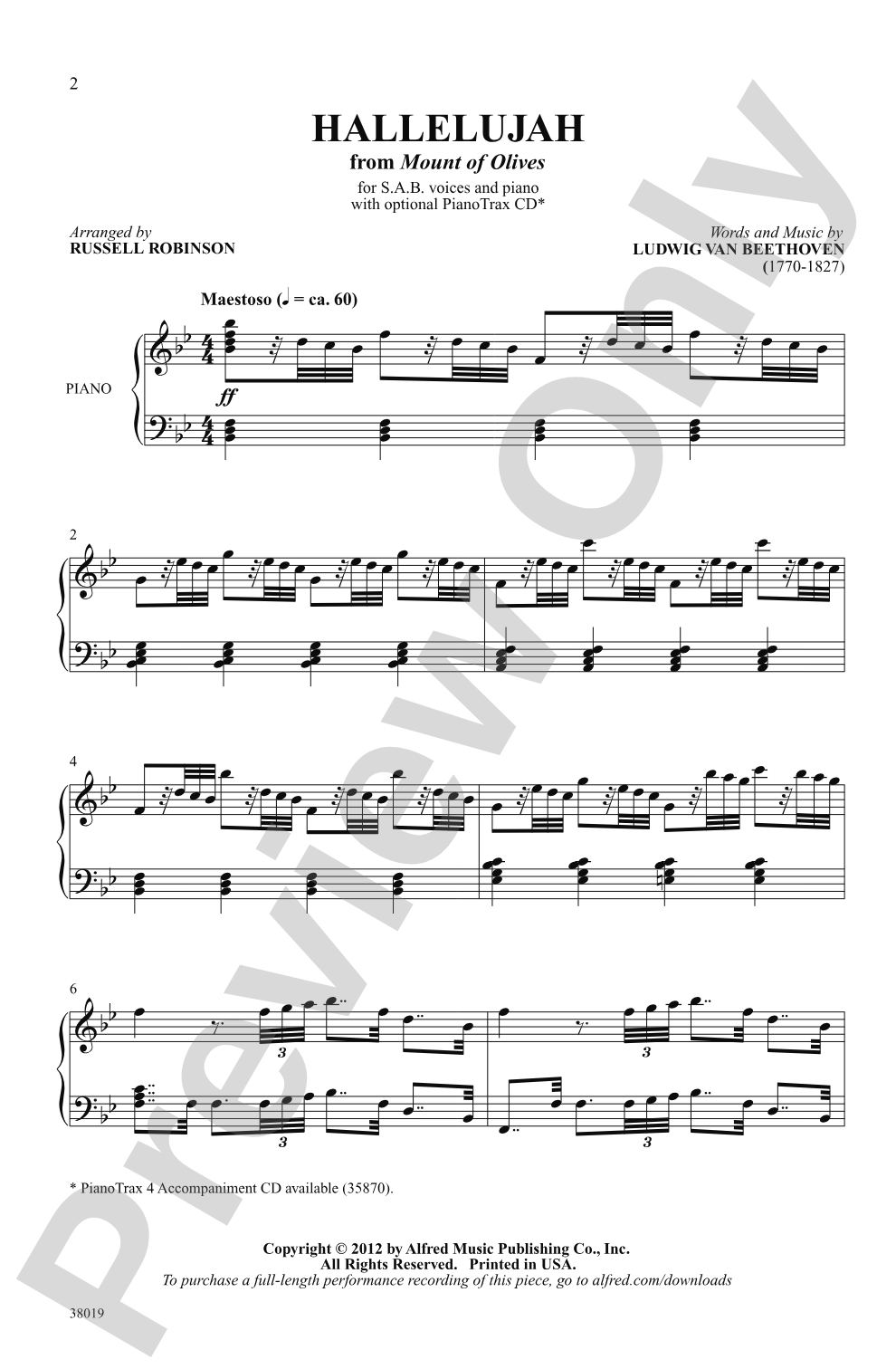 Hallelujah (from <i>Mount of Olives</i>): SAB Choral Octavo