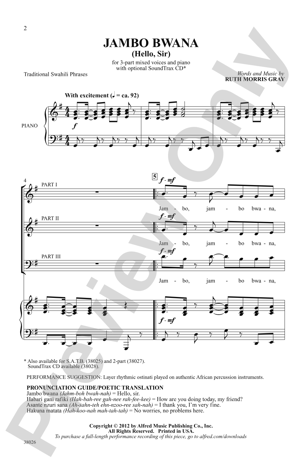 Jambo Bwana: 3-Part Mixed Choral Octavo