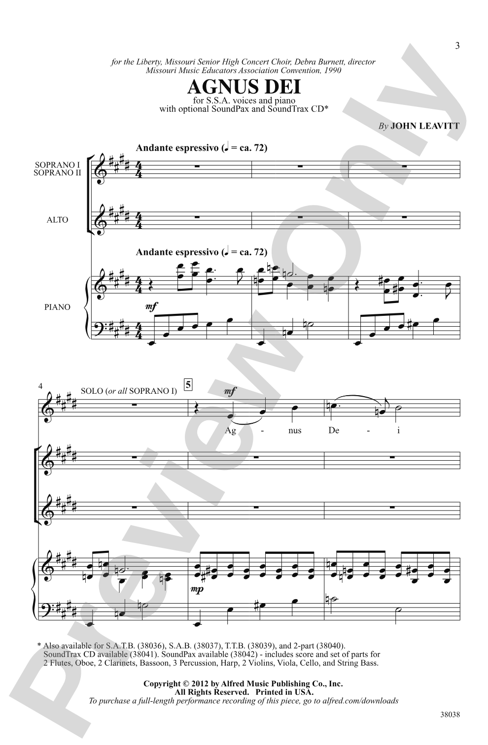 Agnus Dei: SSA Choral Octavo