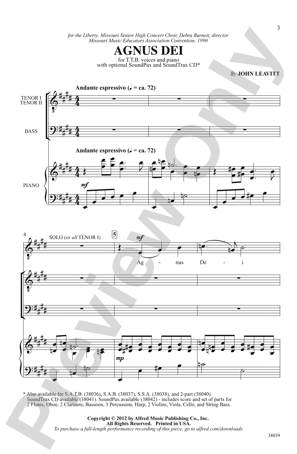 Agnus Dei: TTB Choral Octavo