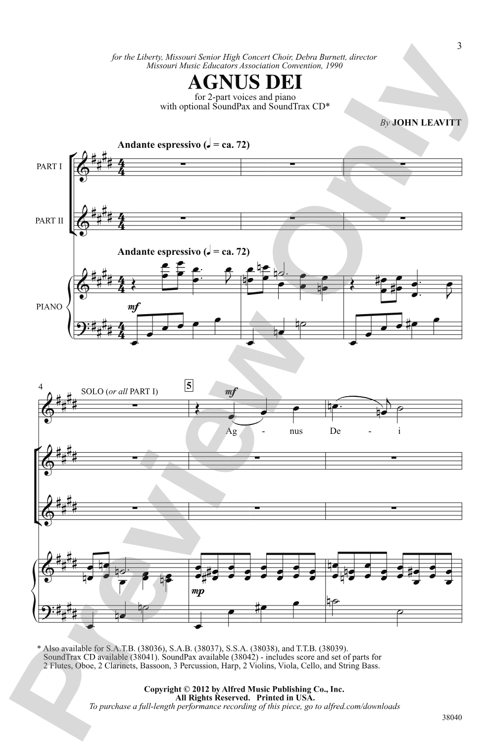 Agnus Dei: 2-Part Choral Octavo