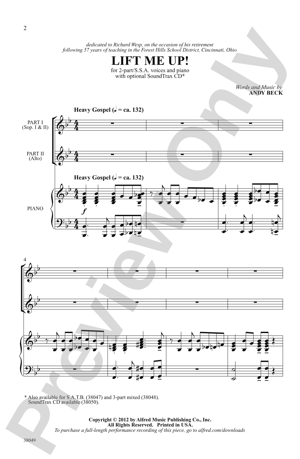 Lift Me Up!: 2-Part / SSA Choral Octavo