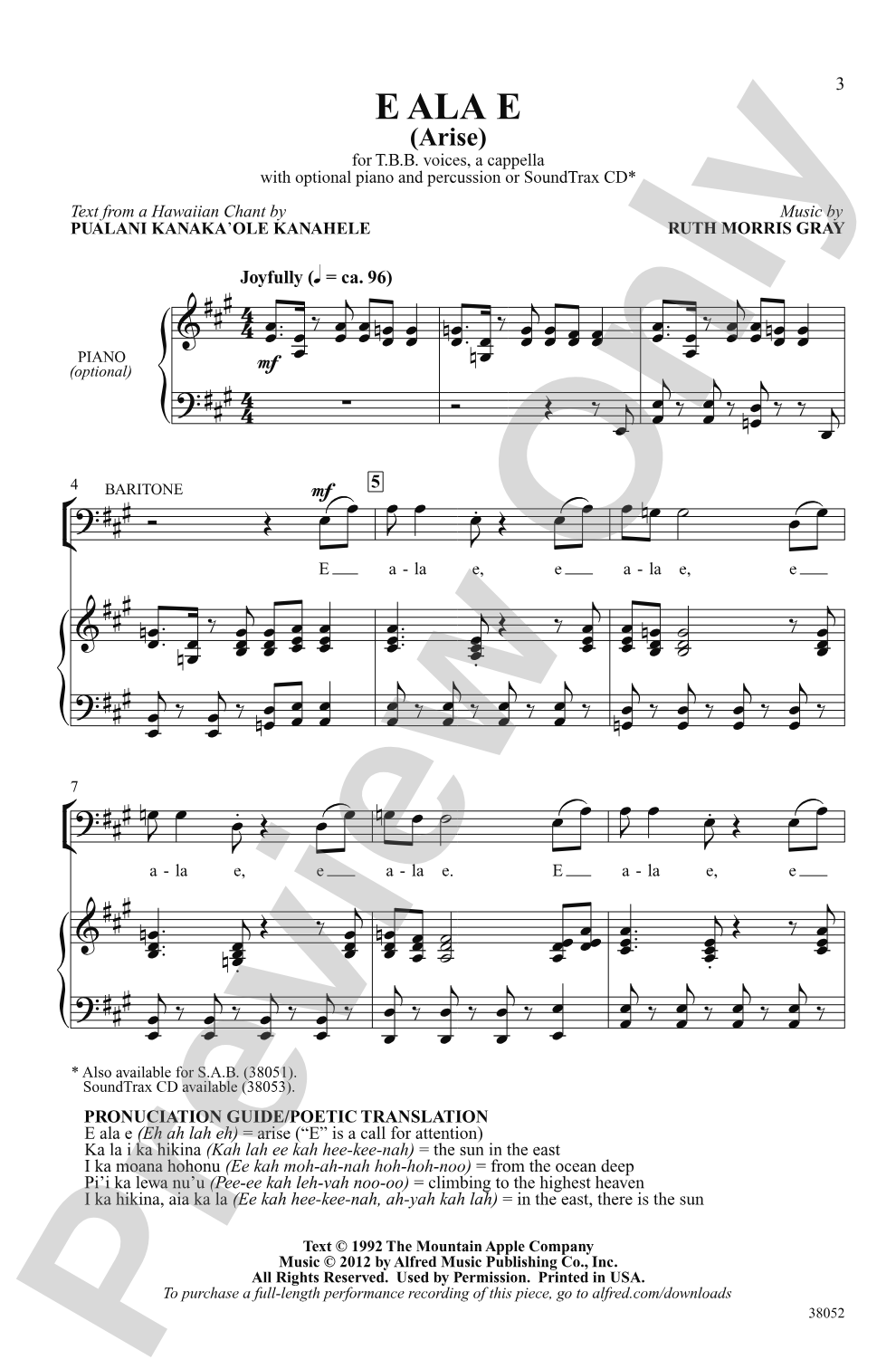 E Ala E: TBB, <i>a cappella</i> Choral Octavo