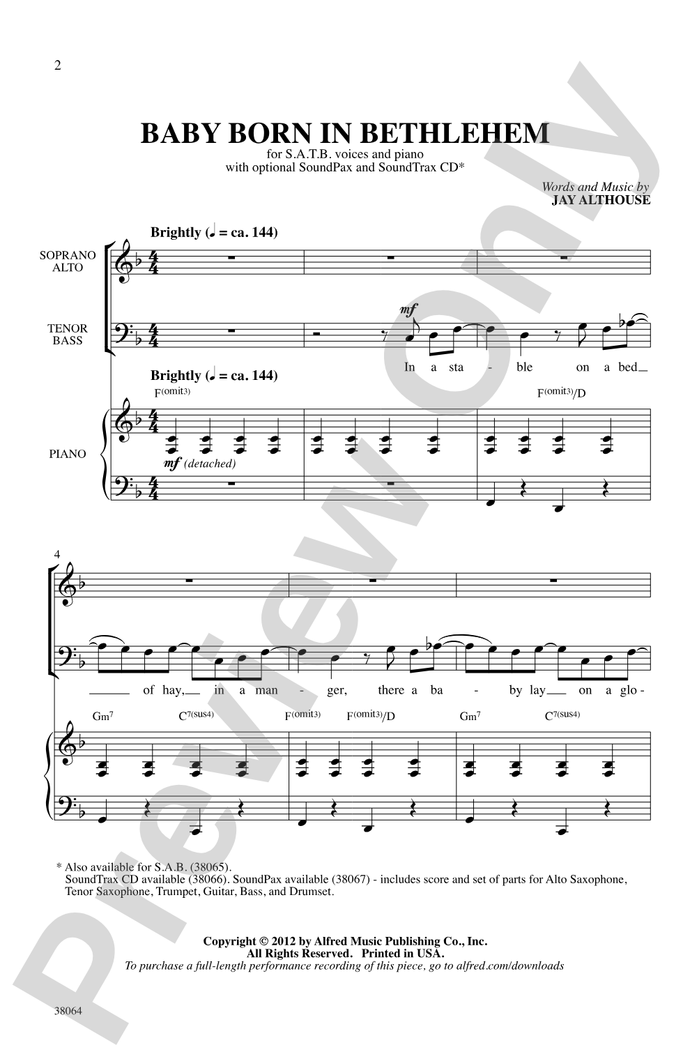 Baby Born in Bethlehem: SATB Choral Octavo