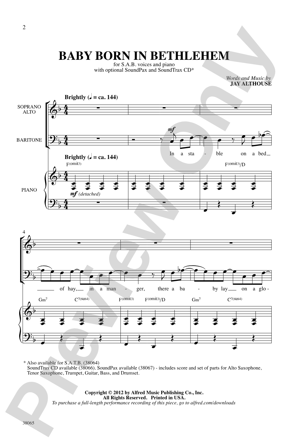 Baby Born in Bethlehem: SAB Choral Octavo