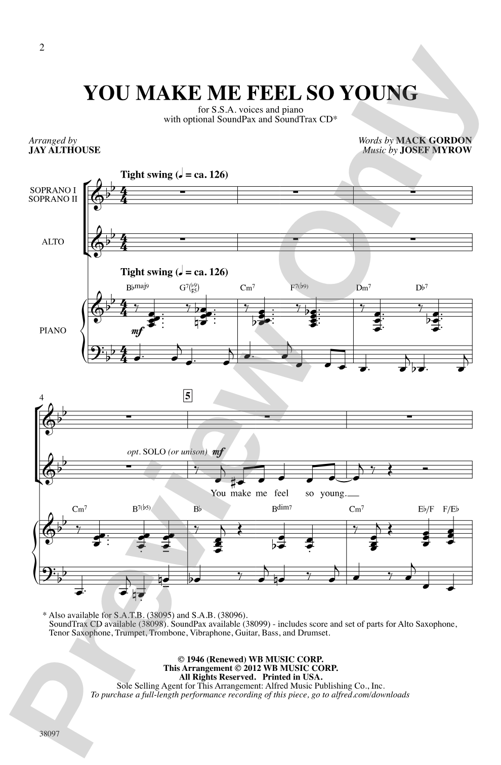You Make Me Feel So Young: SSA Choral Octavo