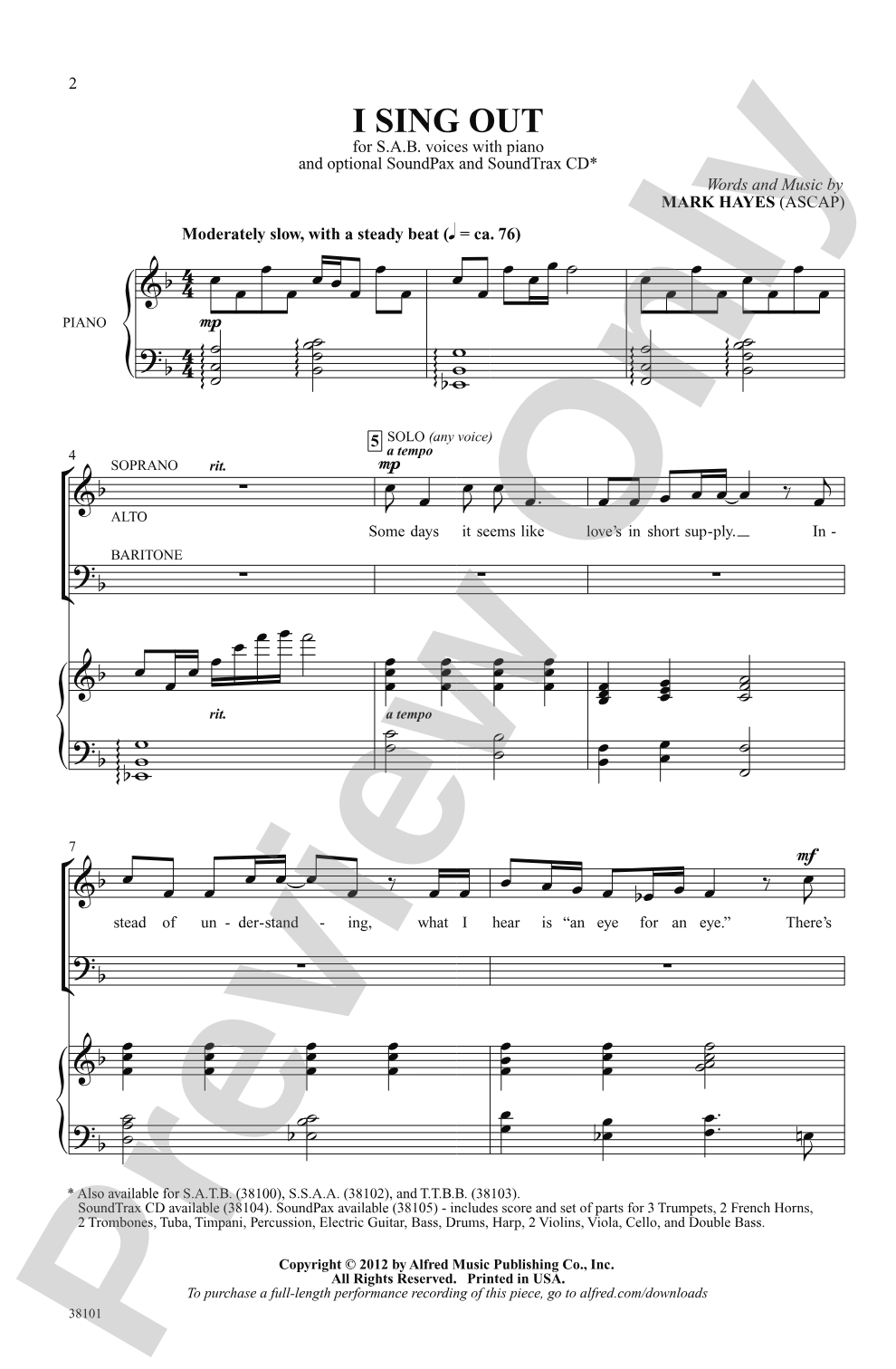 I Sing Out: SAB Choral Octavo