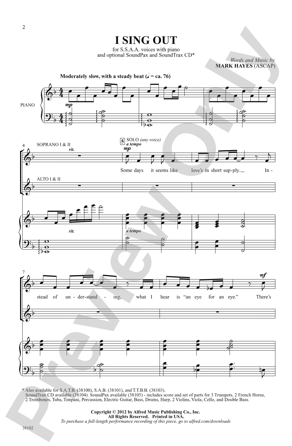 I Sing Out: SSAA Choral Octavo