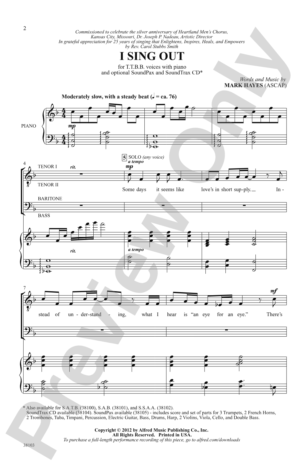 I Sing Out: TTBB Choral Octavo
