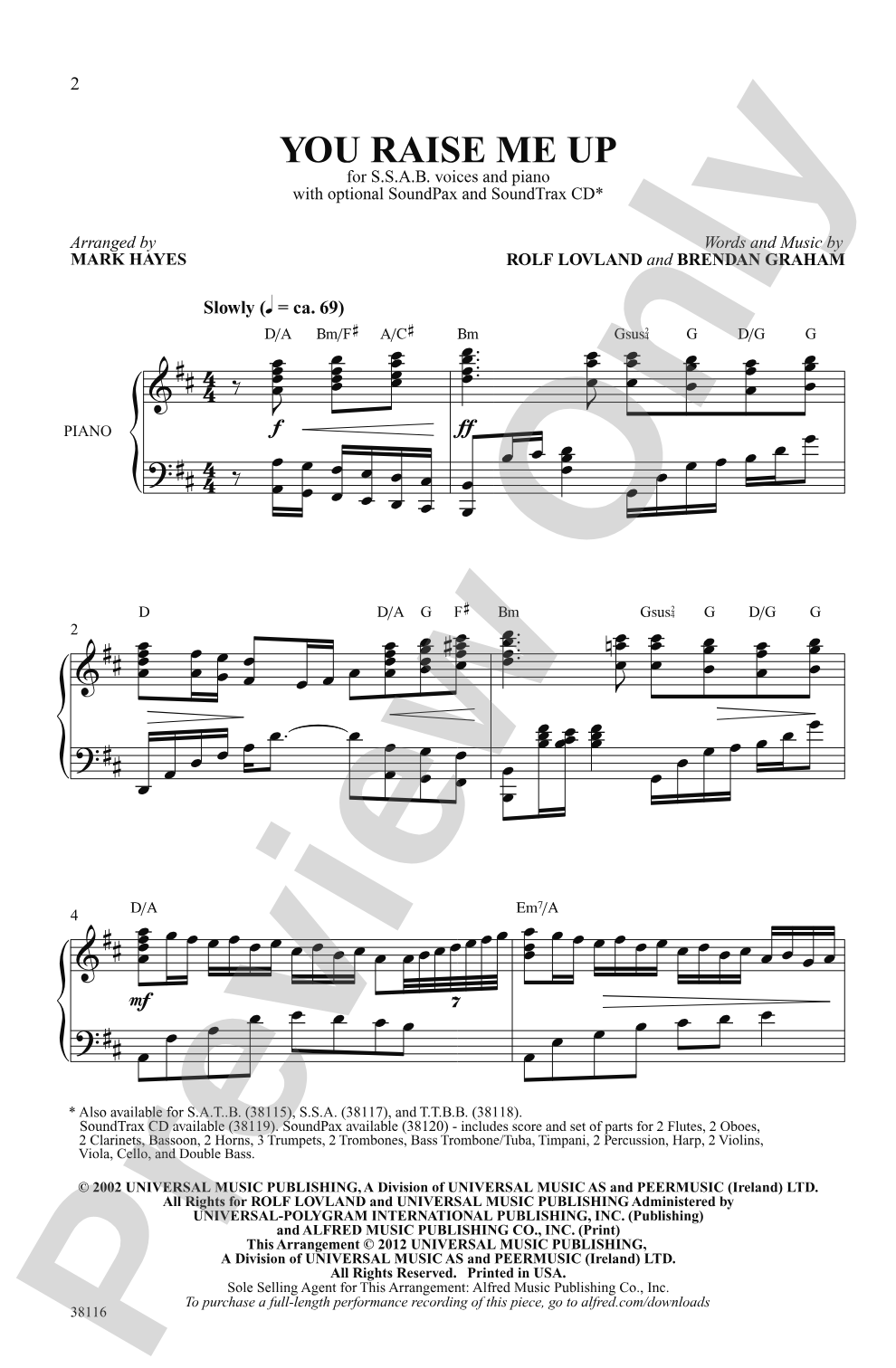 You Raise Me Up: SAB Choral Octavo