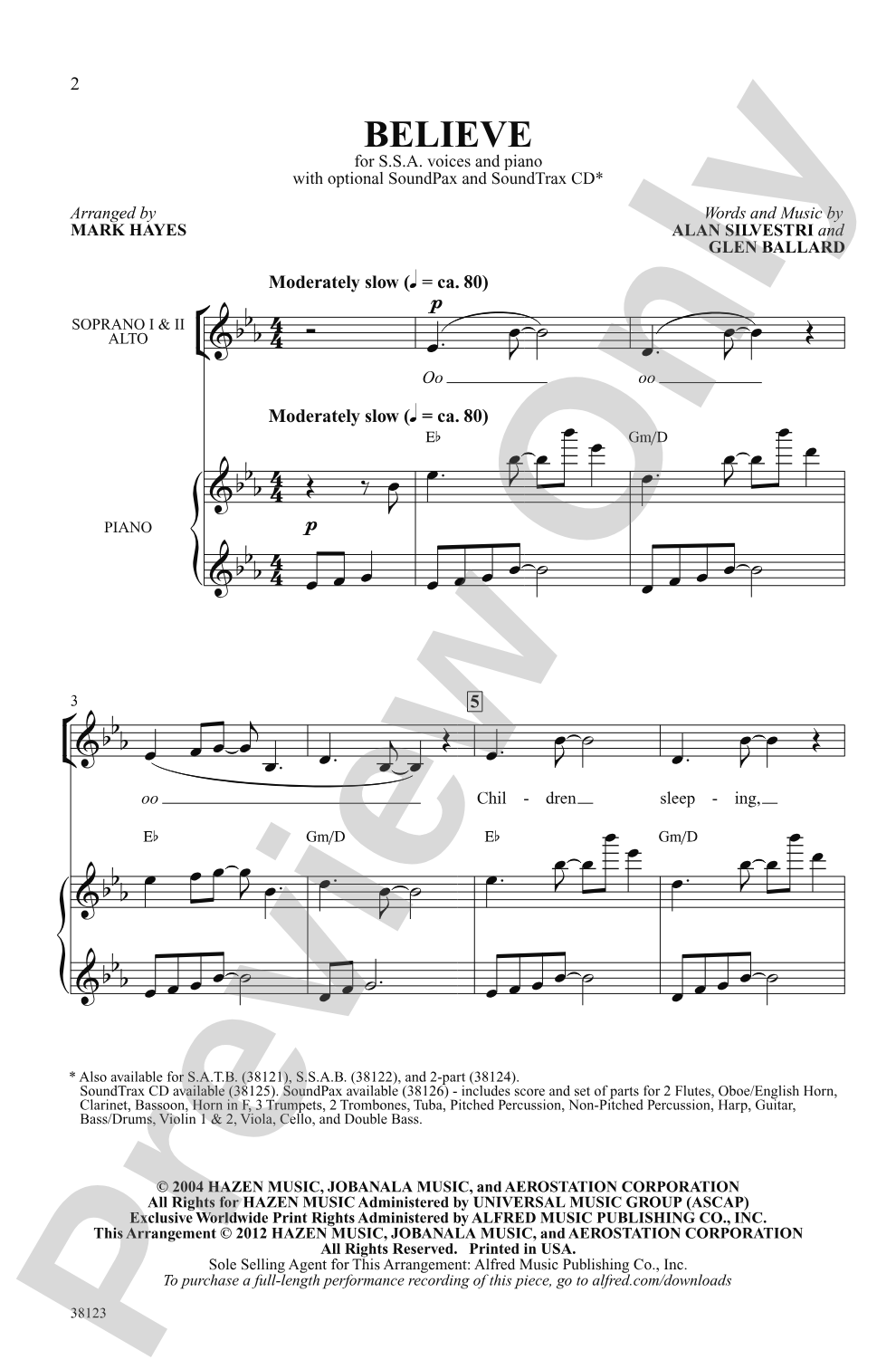 Believe (from <i>The Polar Express</i>): SSA Choral Octavo