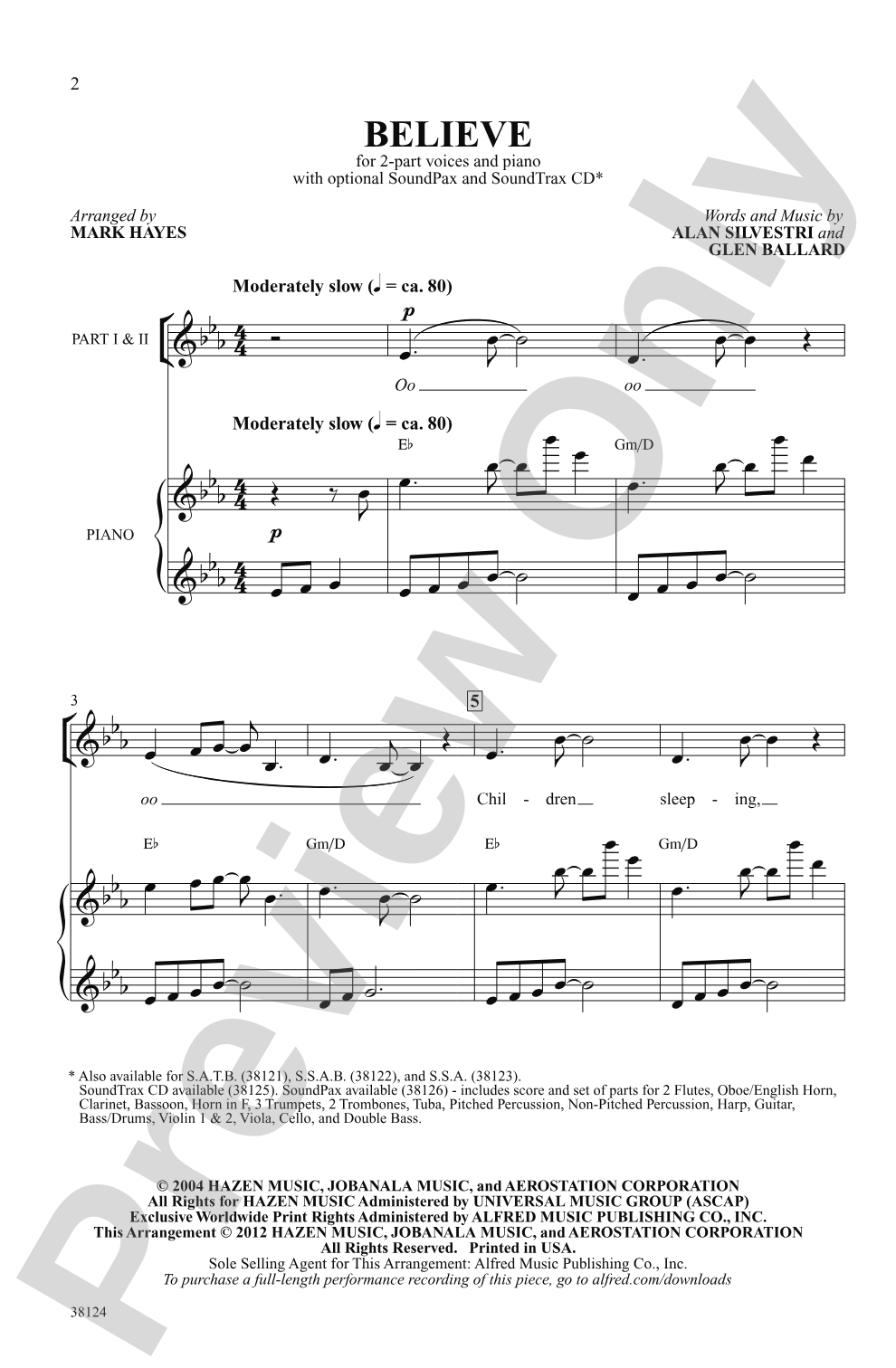 Believe (from <i>The Polar Express</i>): 2-Part Choral Octavo