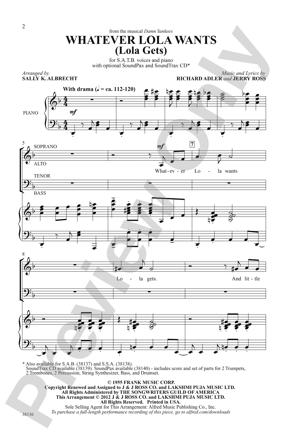 Whatever Lola Wants (Lola Gets) (from the musical <i>Damn Yankees</i>): SATB Choral Octavo