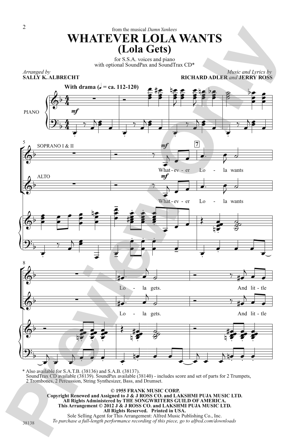 Whatever Lola Wants (Lola Gets) (from the musical <i>Damn Yankees</i>): SSA Choral Octavo