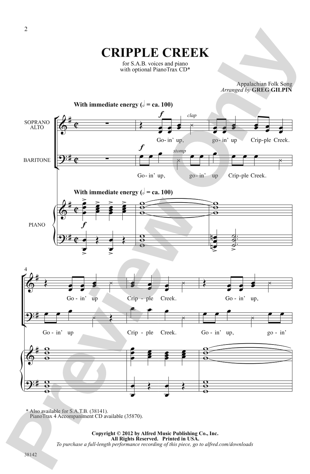 Cripple Creek: SAB Choral Octavo