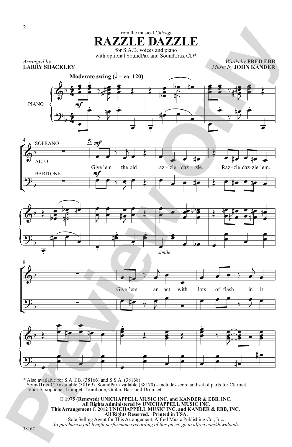 Razzle Dazzle (from the musical <i>Chicago</i>): SAB Choral Octavo