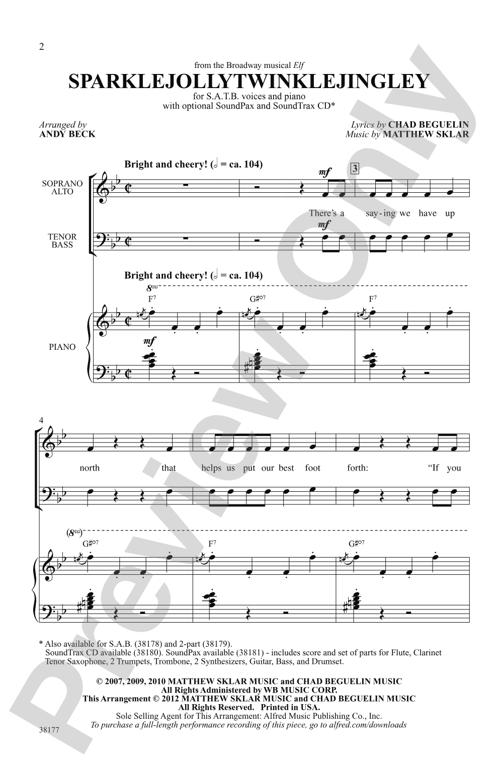Sparklejollytwinklejingley (from the Broadway musical <i>Elf</i>): SATB Choral Octavo