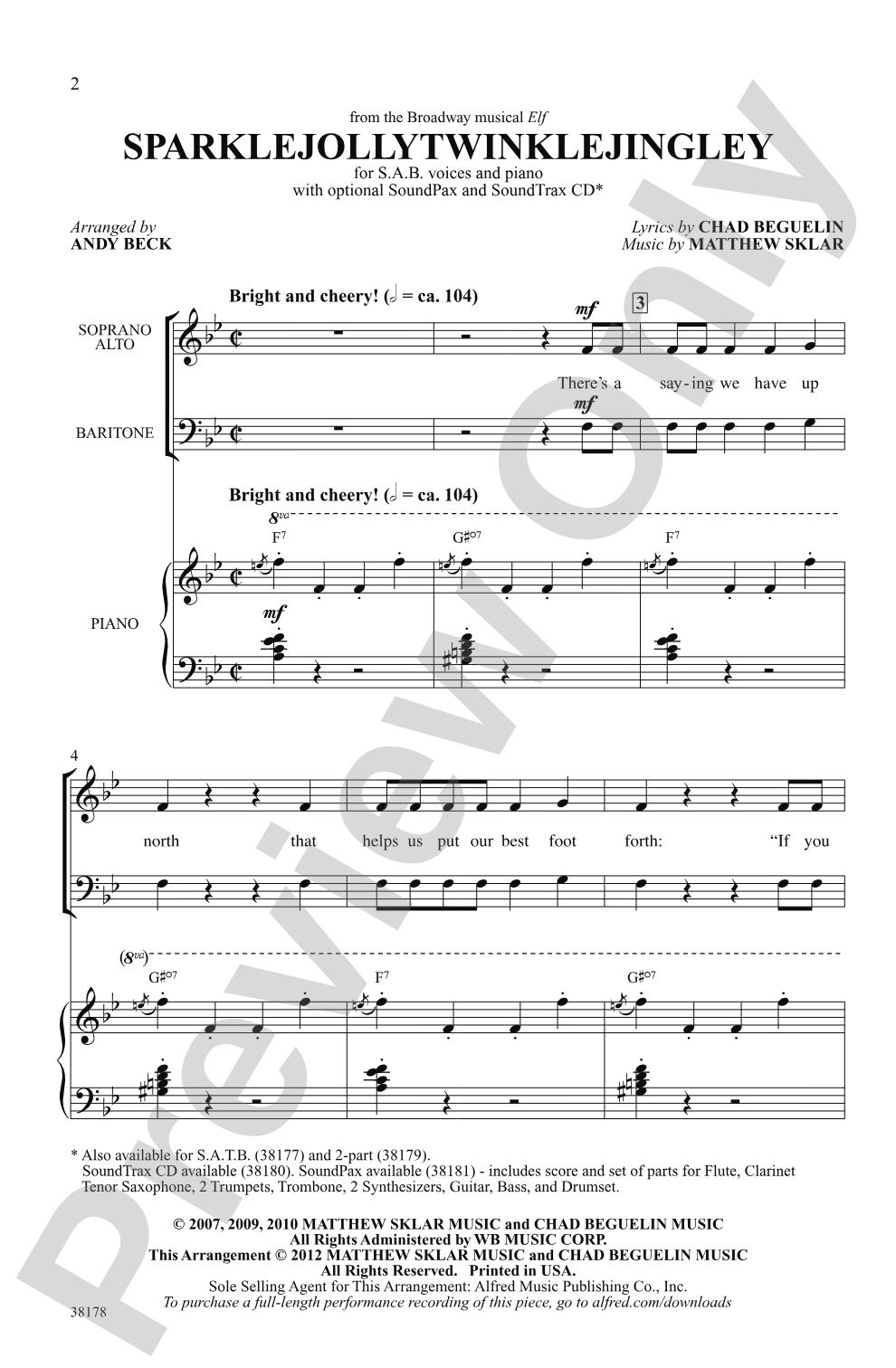 Sparklejollytwinklejingley (from the Broadway musical <i>Elf</i>): SAB Choral Octavo