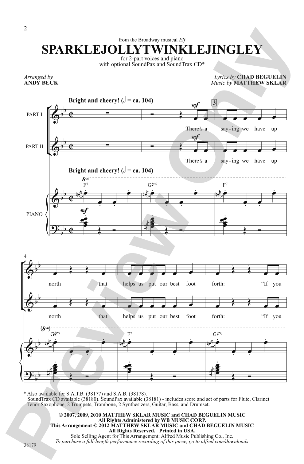 Sparklejollytwinklejingley (from the Broadway musical <i>Elf</i>): 2-Part Choral Octavo