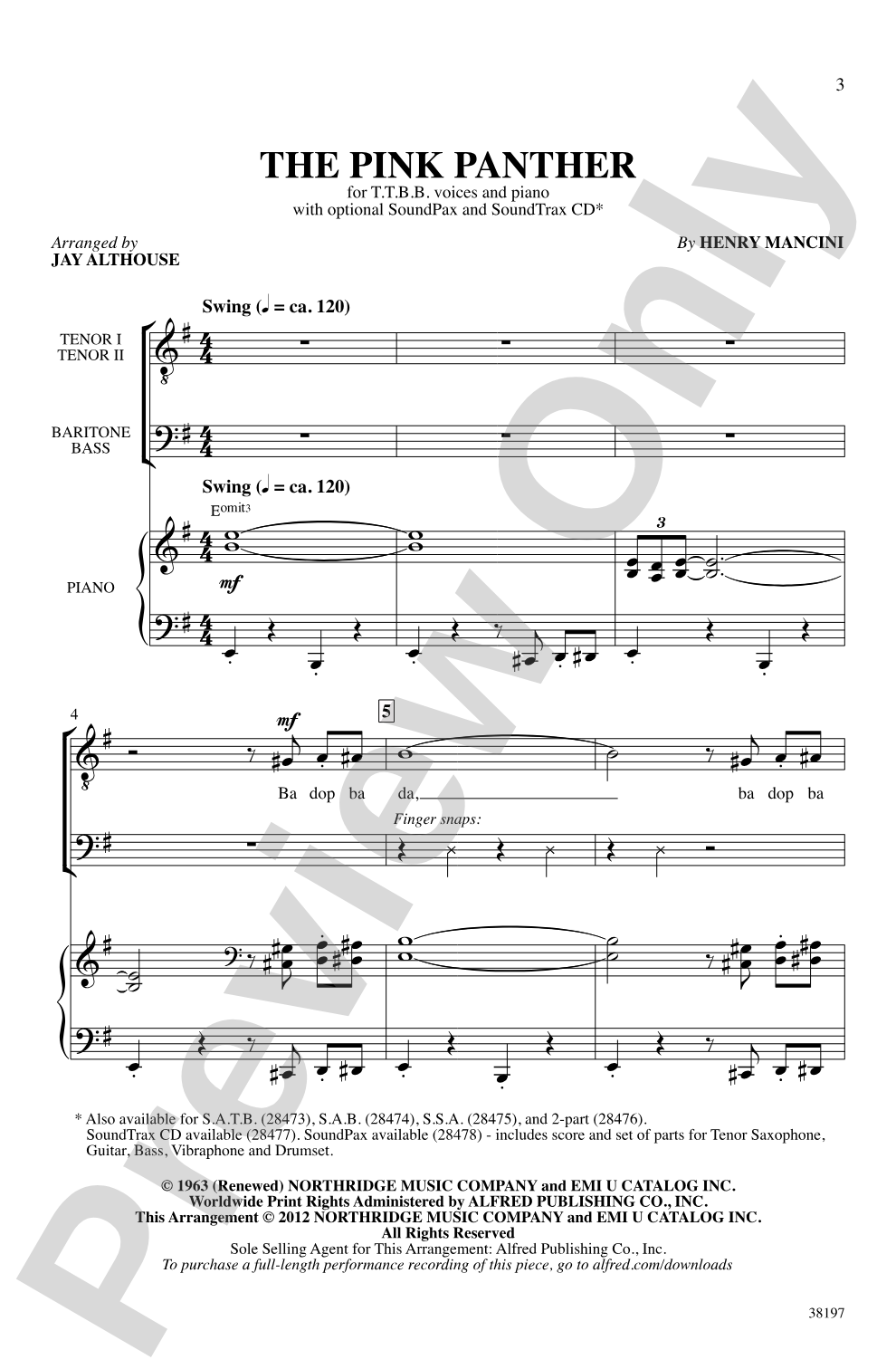 The Pink Panther: TTBB Choral Octavo
