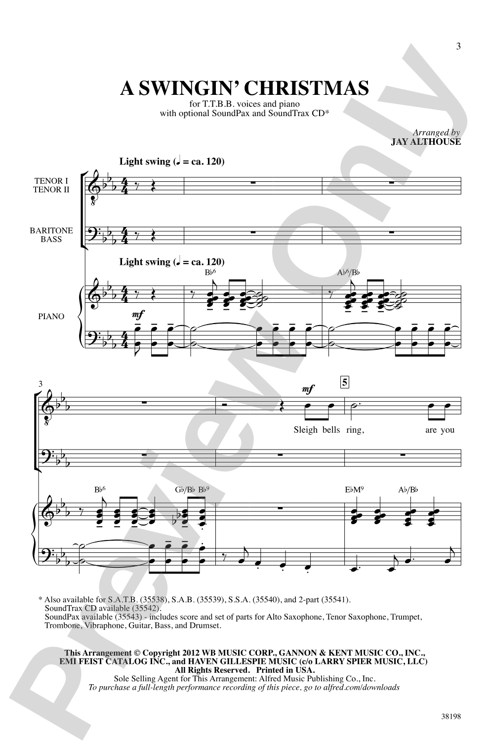 A Swingin' Christmas: TTBB Choral Octavo