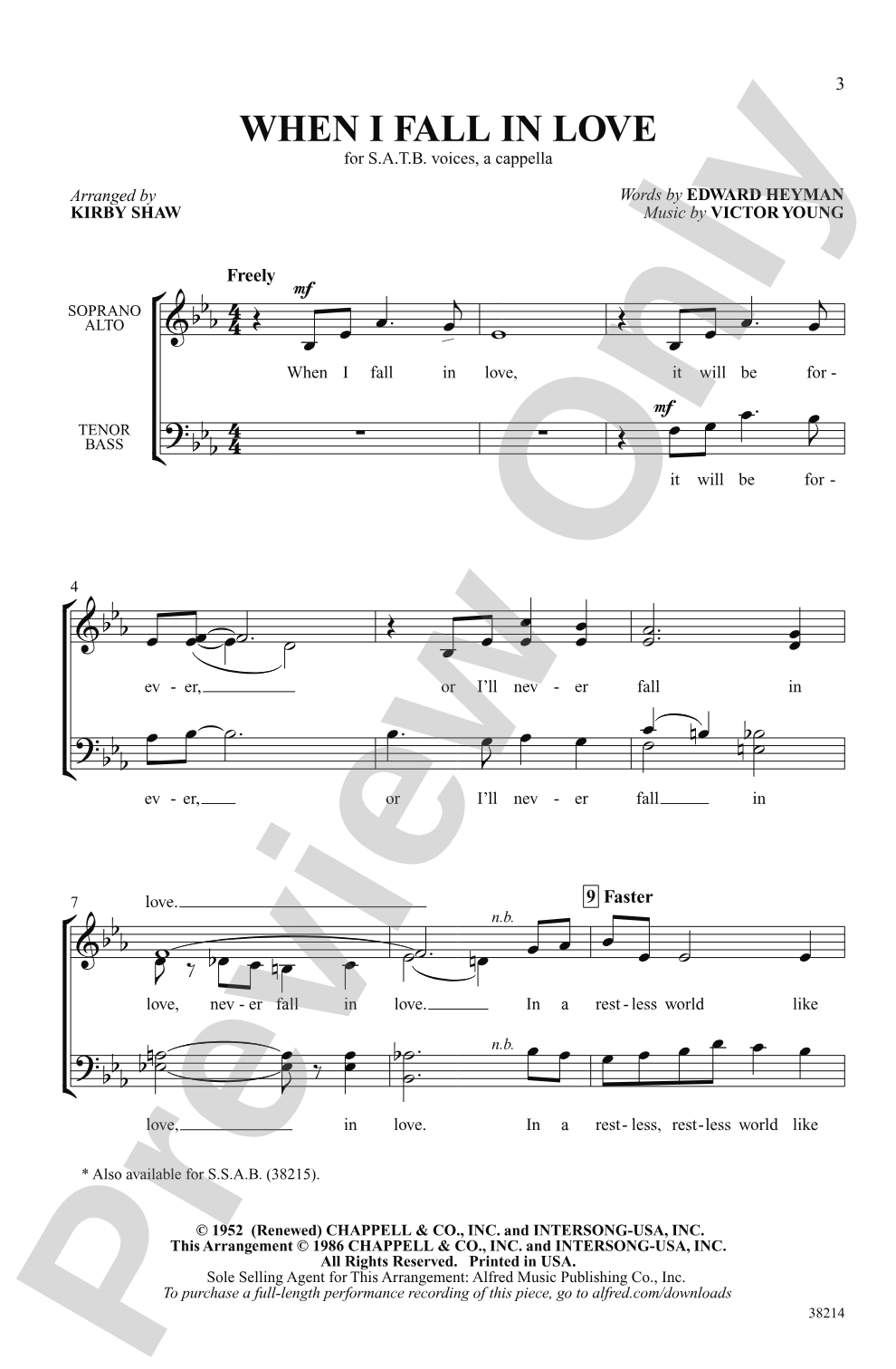 When I Fall in Love: SATB, <i>a cappella</i> Choral Octavo