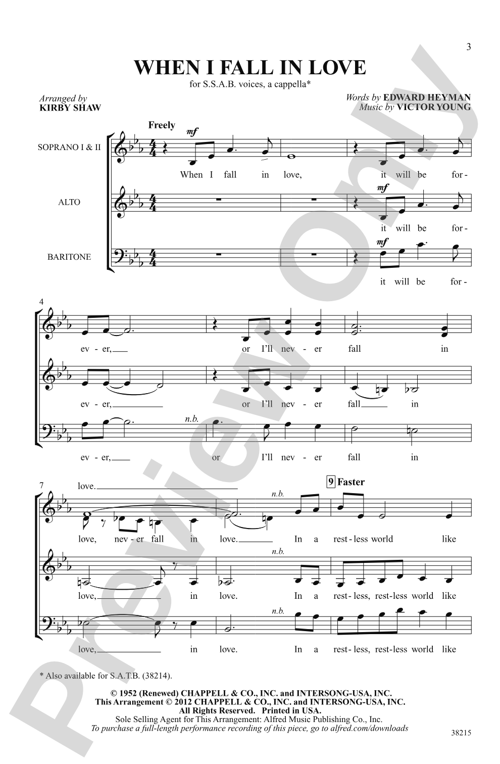 When I Fall in Love: SSAB, <i>a cappella</i> Choral Octavo