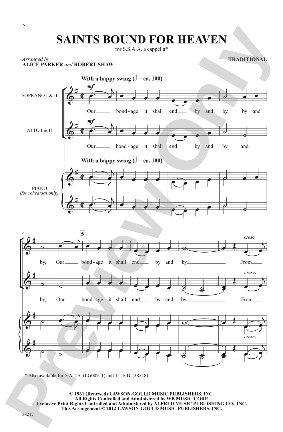 Saints Bound for Heaven: SSAA, <i>a cappella</i> Choral Octavo