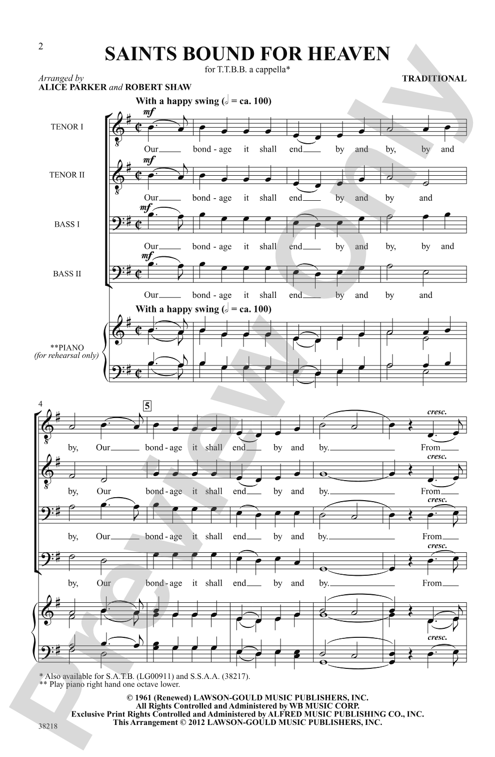 Saints Bound for Heaven: TTBB, <i>a cappella</i> Choral Octavo