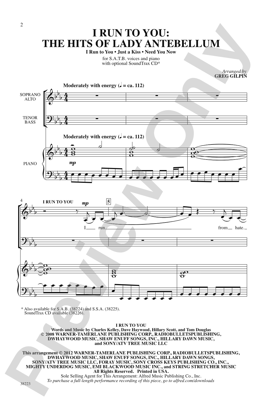 I Run to You: The Hits of Lady Antebellum: SATB Choral Octavo