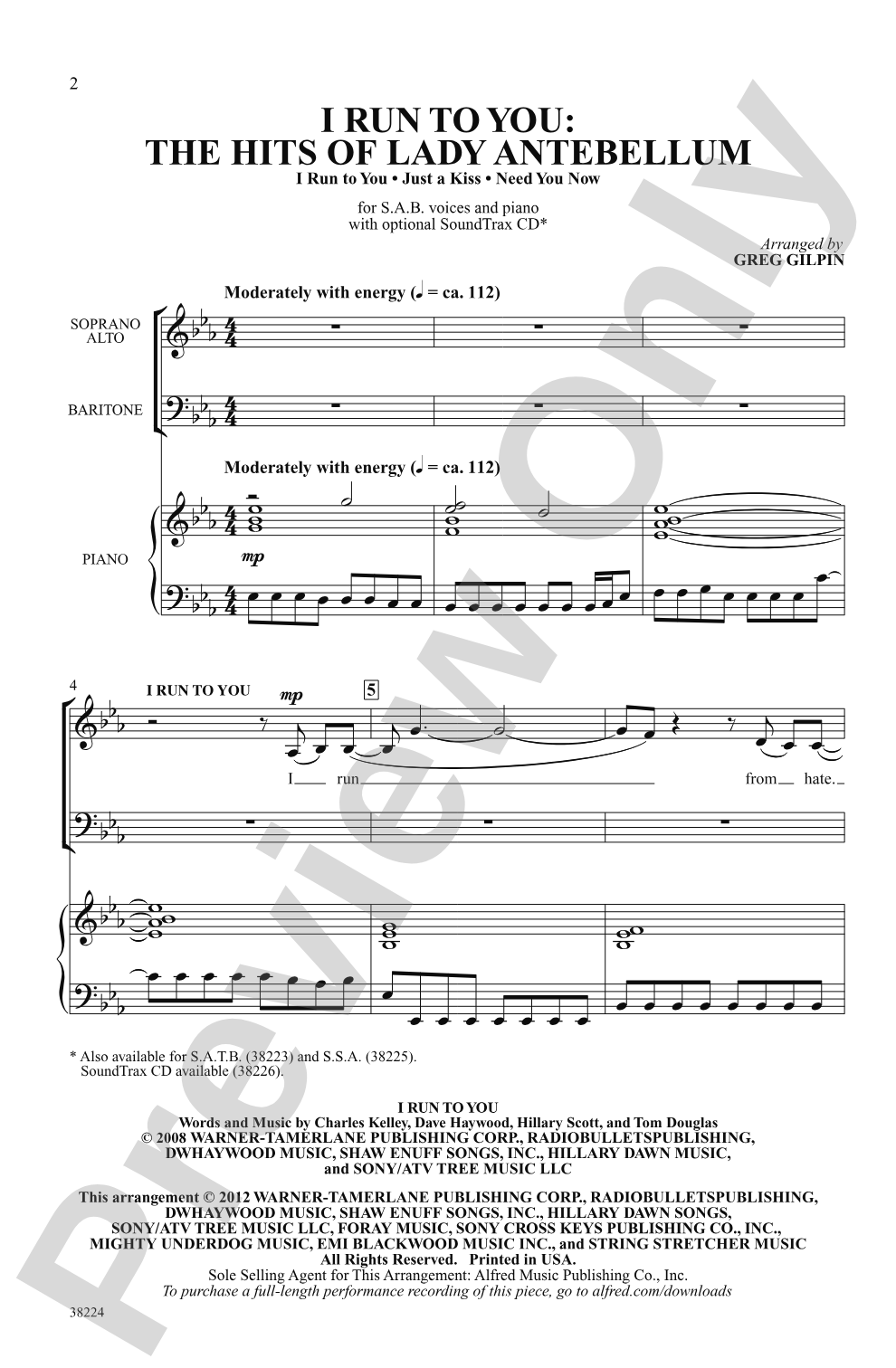 I Run to You: The Hits of Lady Antebellum: SAB Choral Octavo
