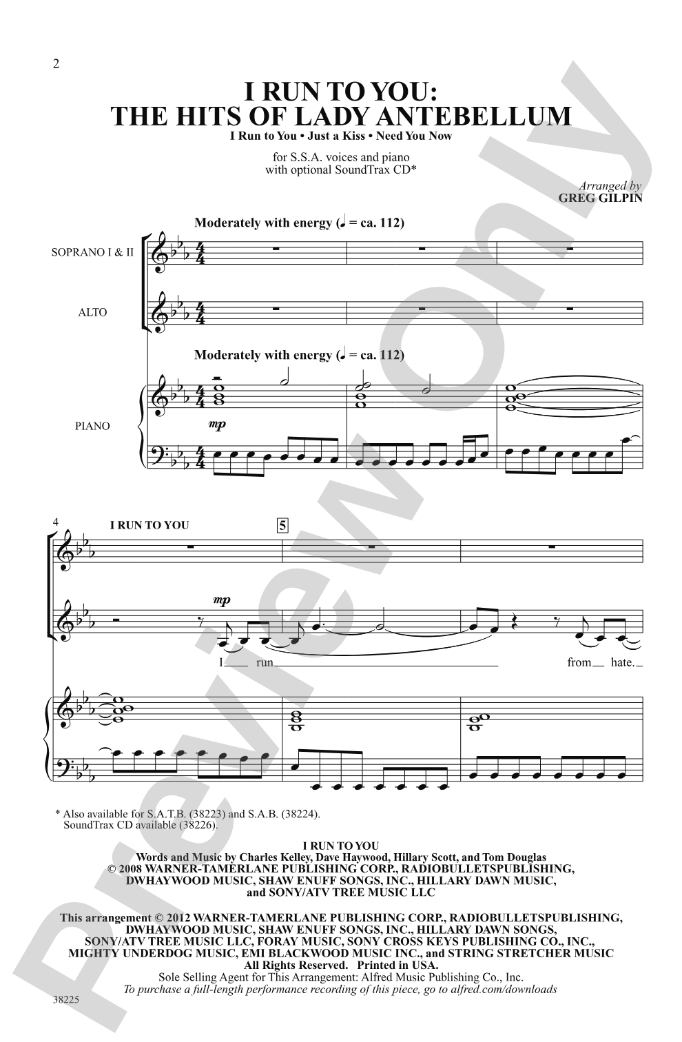 I Run to You: The Hits of Lady Antebellum: SSA Choral Octavo