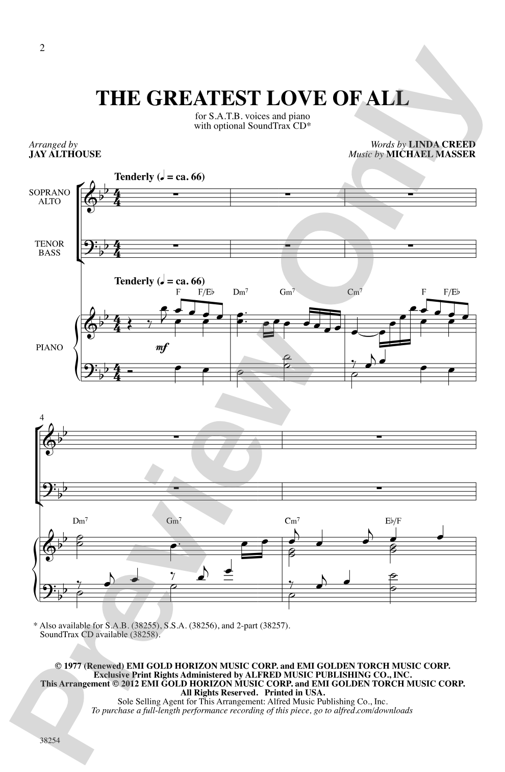 The Greatest Love of All: SATB Choral Octavo