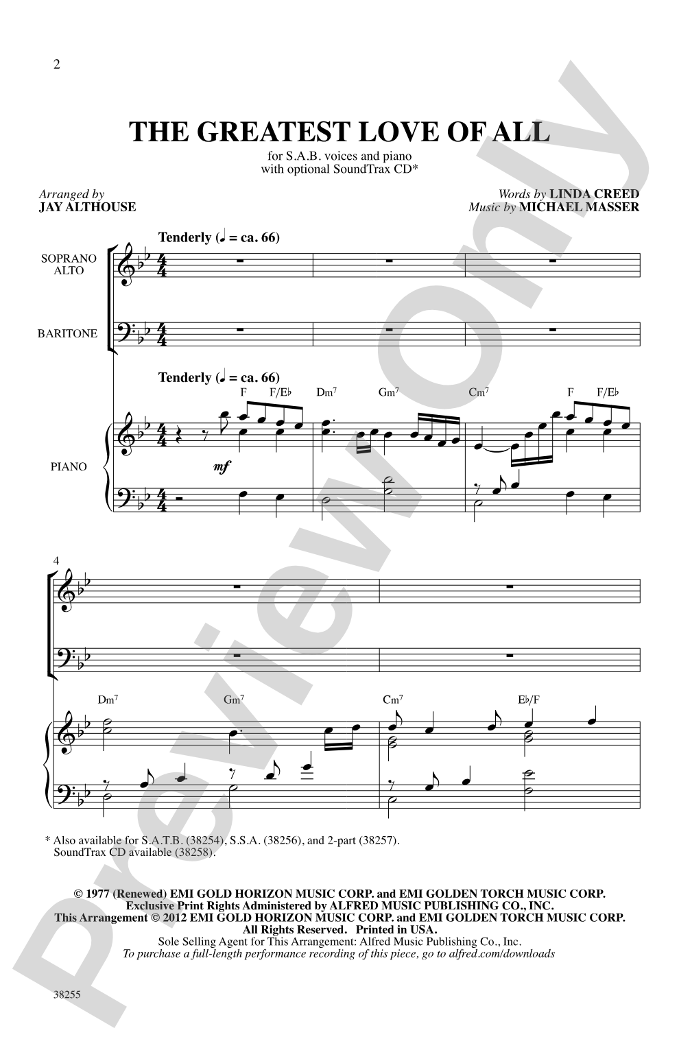 The Greatest Love of All: SAB Choral Octavo