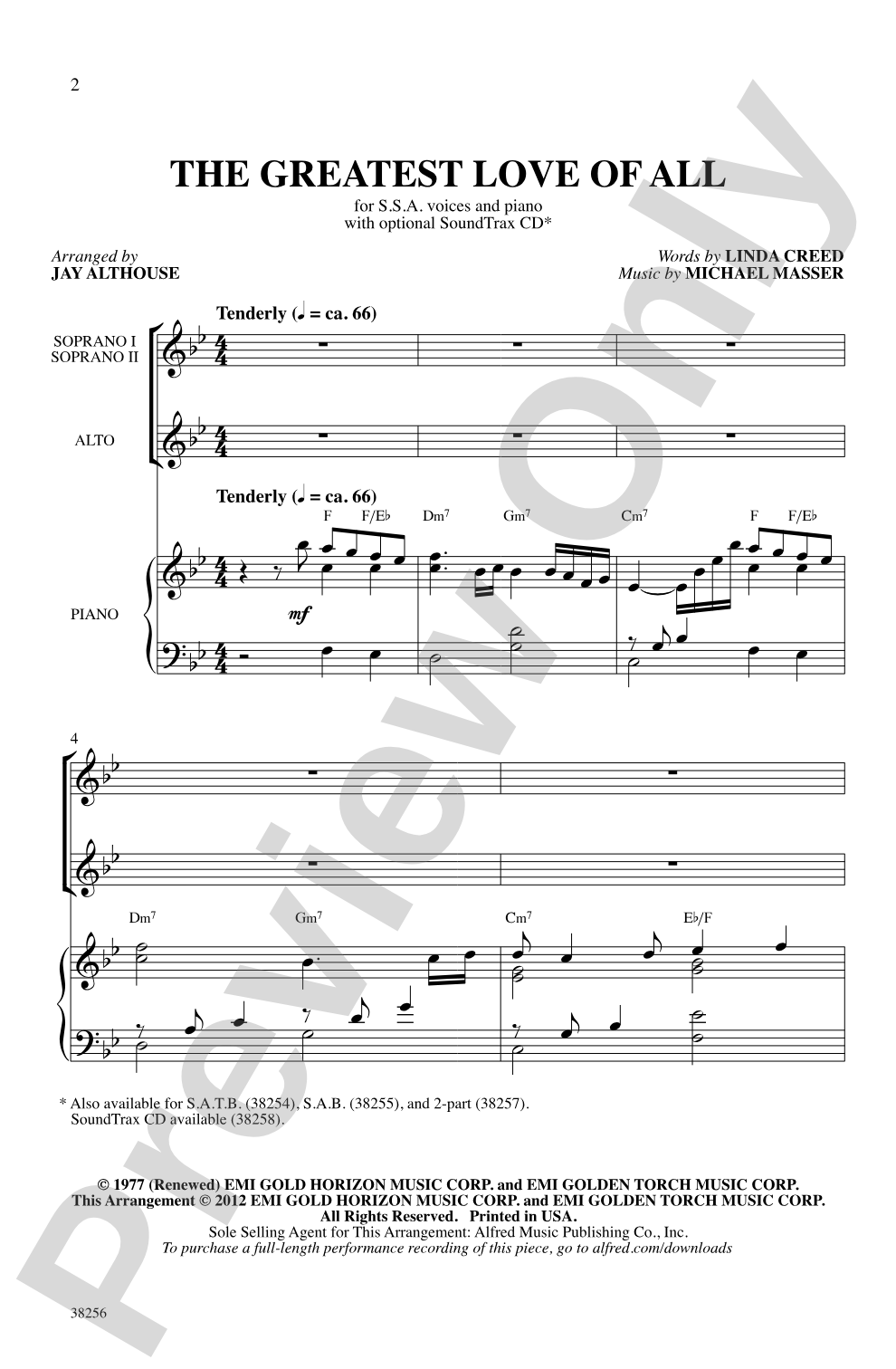 The Greatest Love of All: SSA Choral Octavo