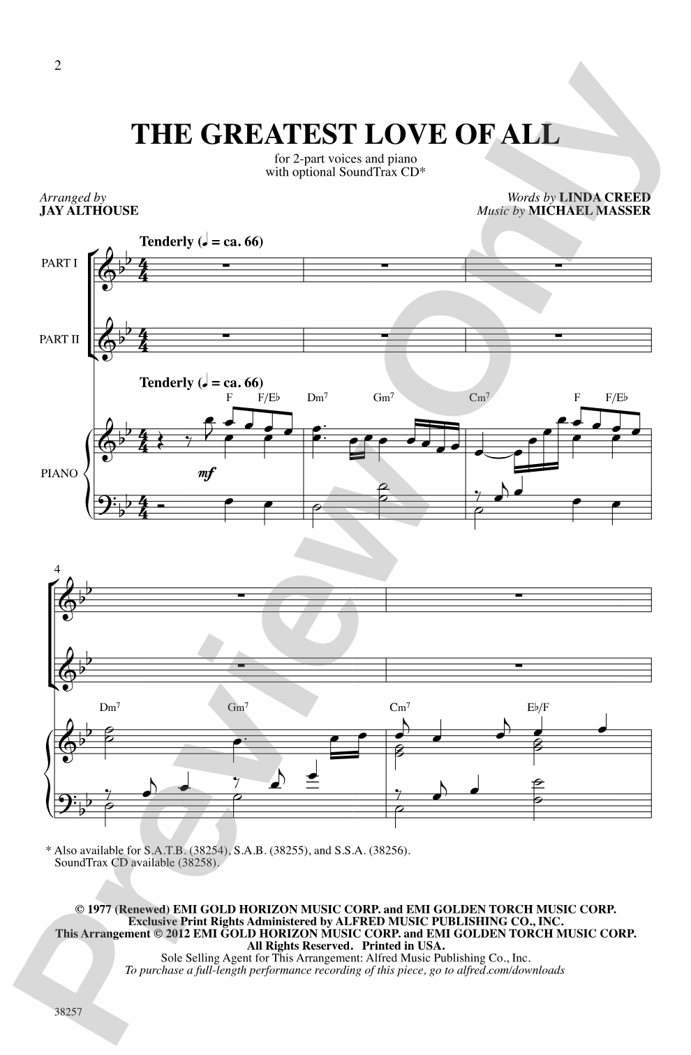 The Greatest Love of All: 2-Part Choral Octavo