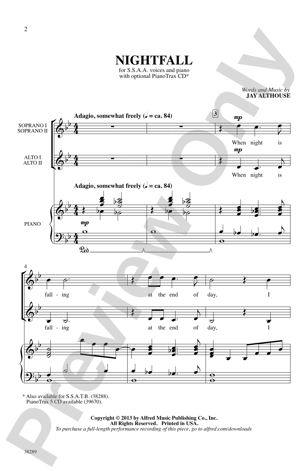 Nightfall: SSAA Choral Octavo
