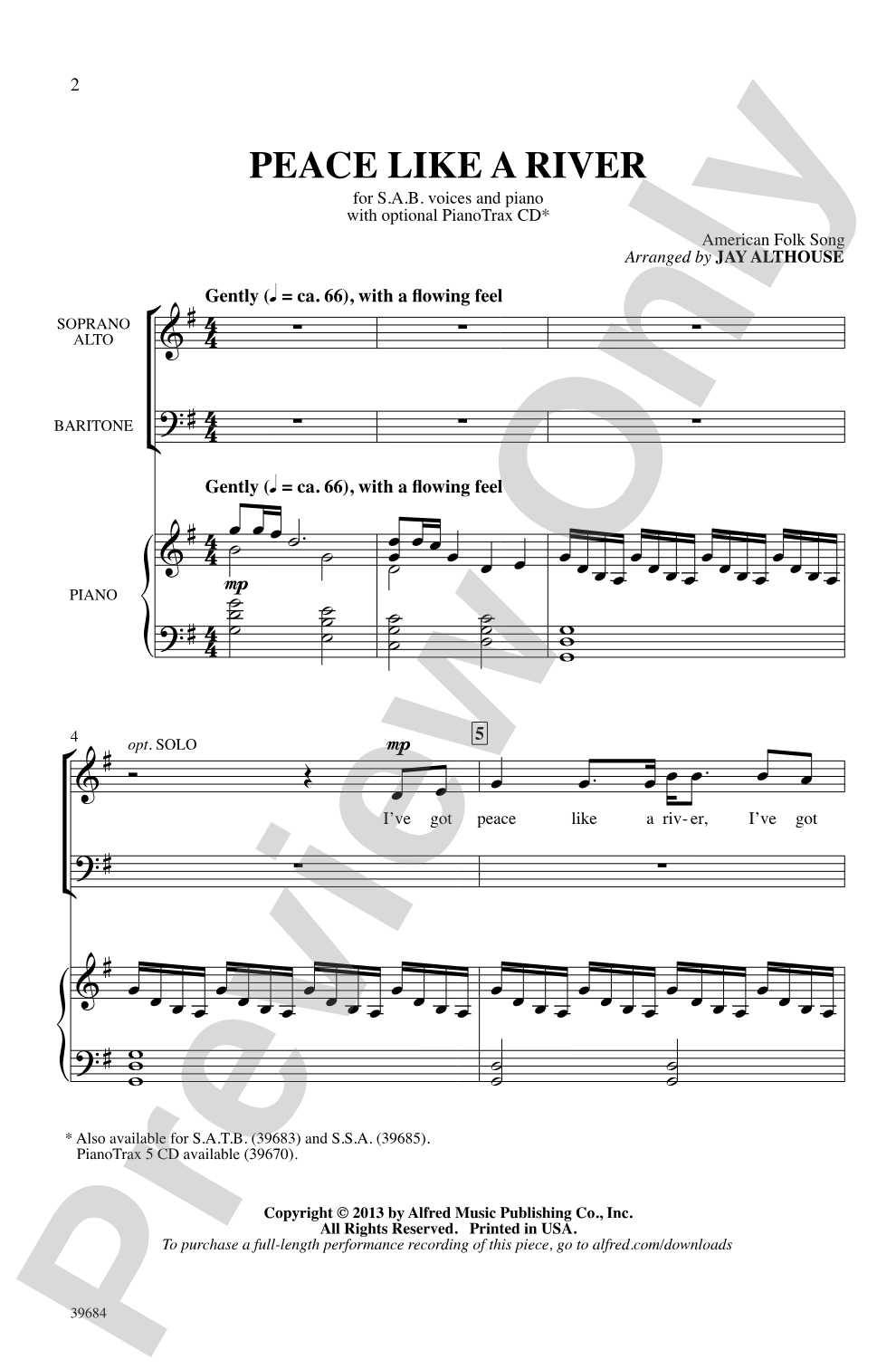 Peace Like a River: SAB Choral Octavo