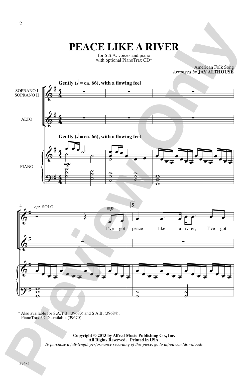 Peace Like a River: SSA Choral Octavo