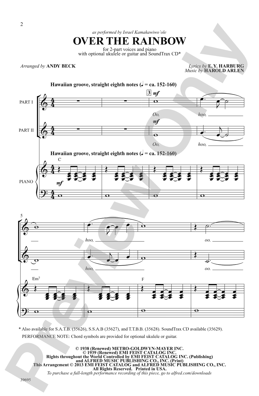 Over the Rainbow: 2-Part Choral Octavo