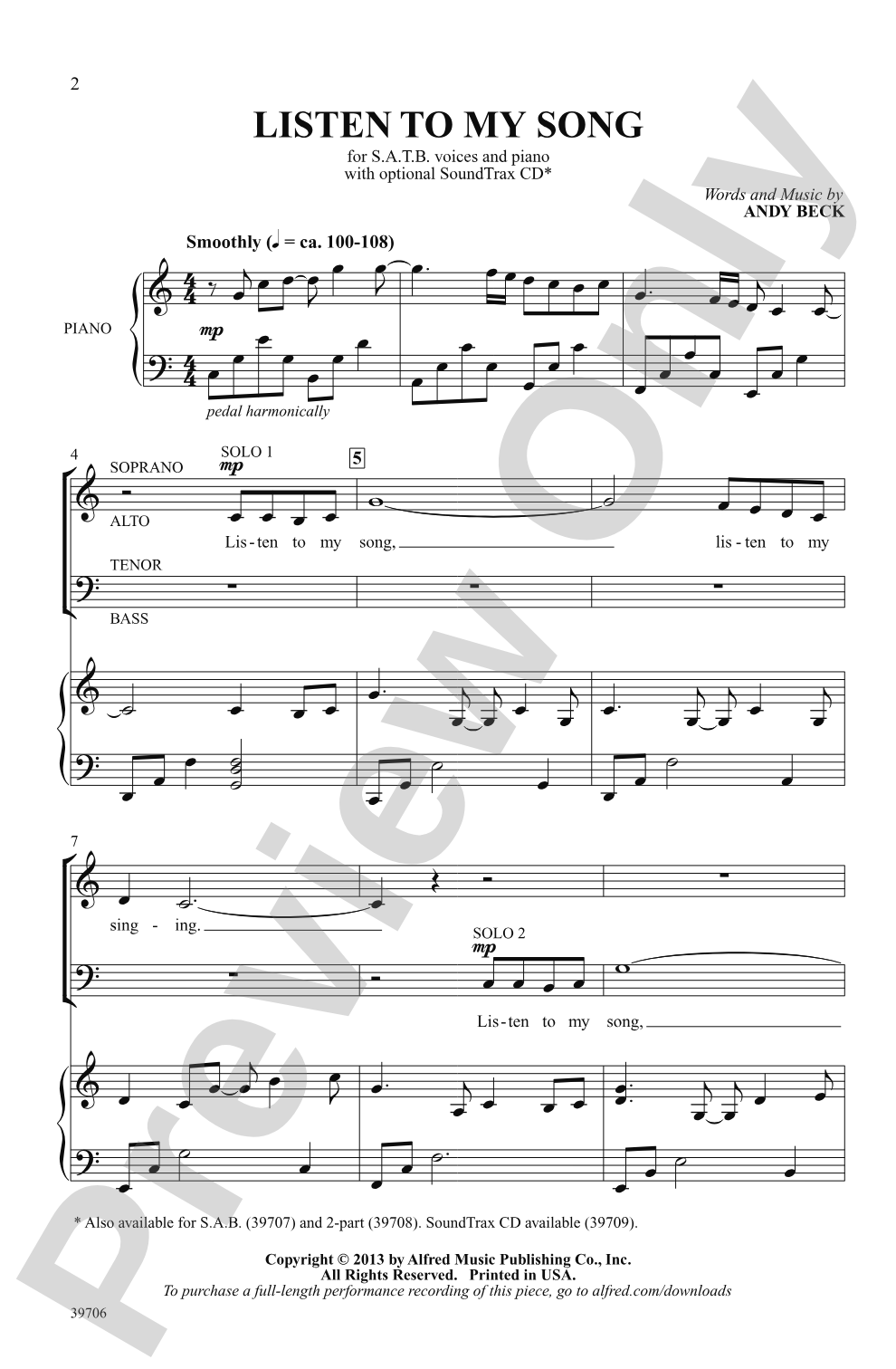 Listen to My Song: SATB Choral Octavo