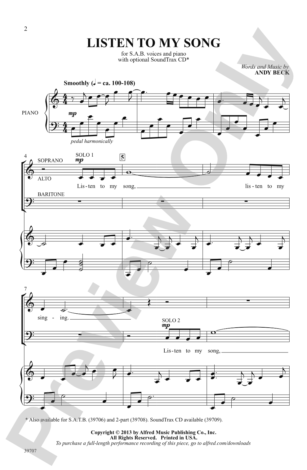 Listen to My Song: SAB Choral Octavo