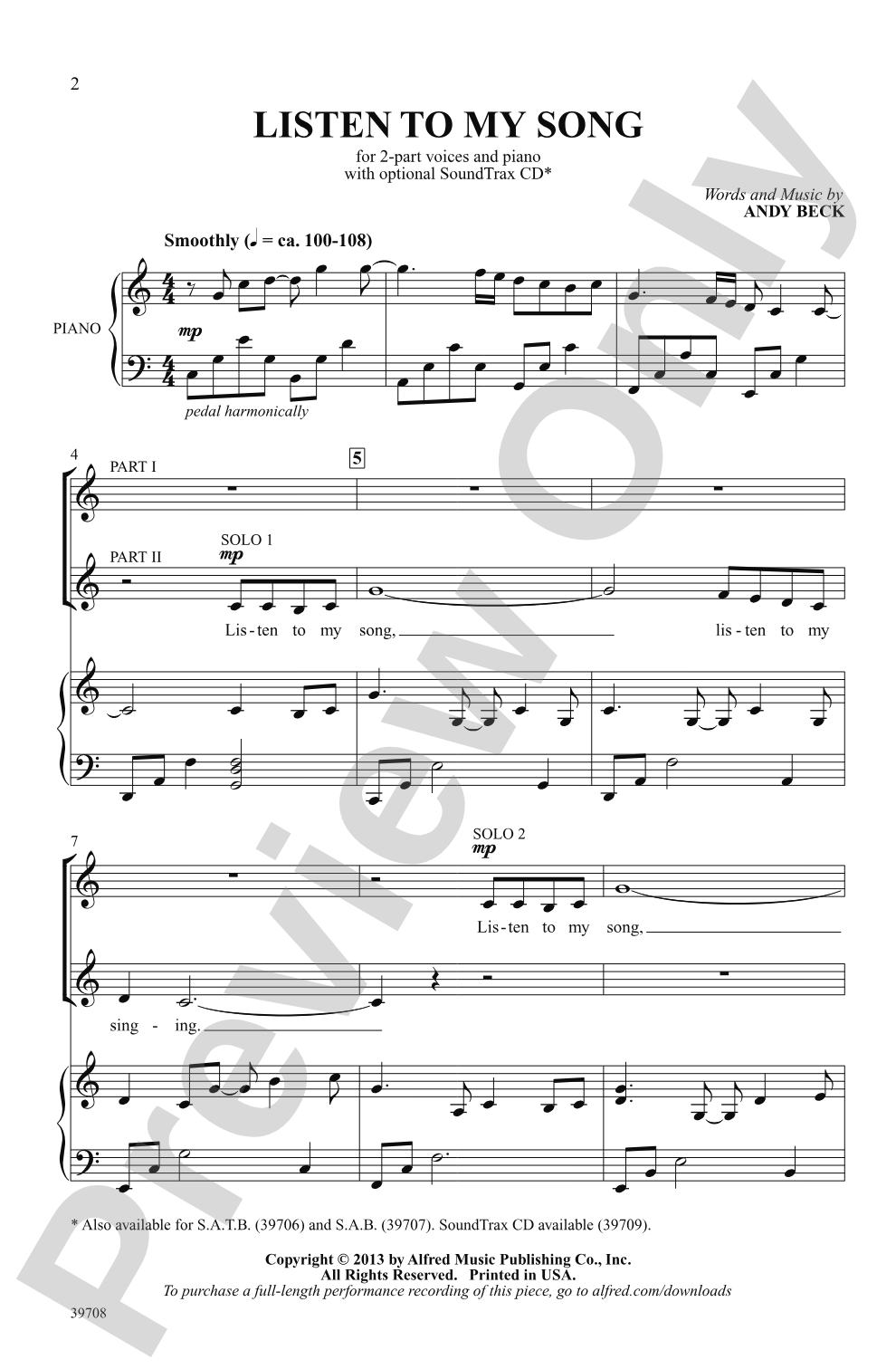 Listen to My Song: 2-Part Choral Octavo