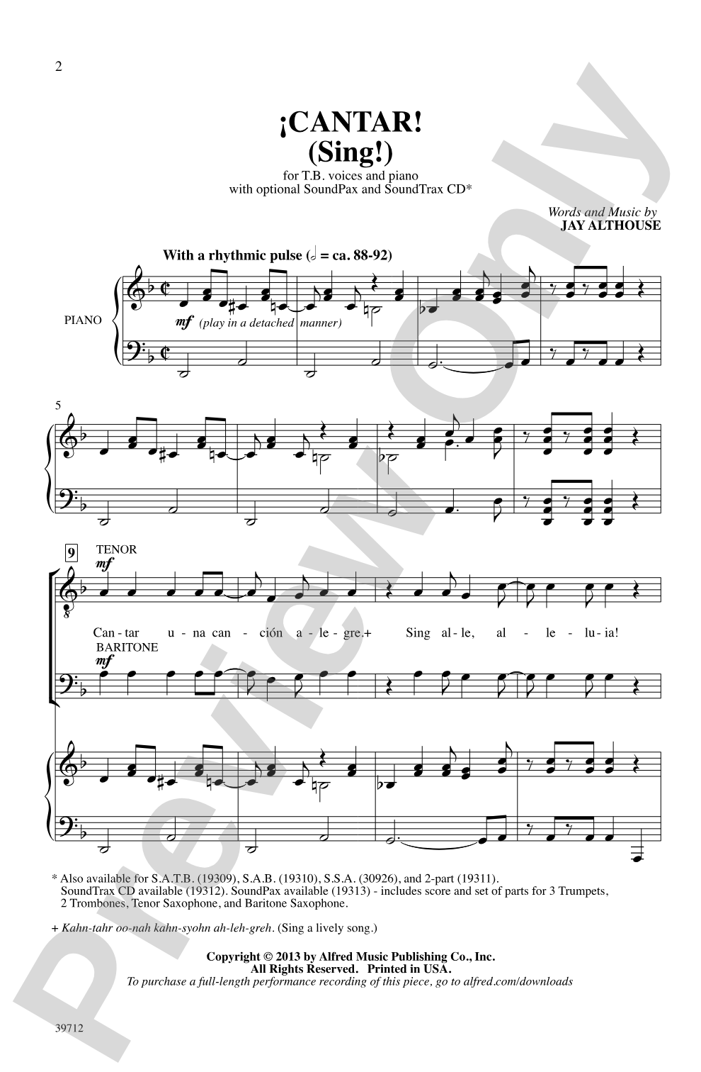 ¡Cantar! (Sing!): TB Choral Octavo