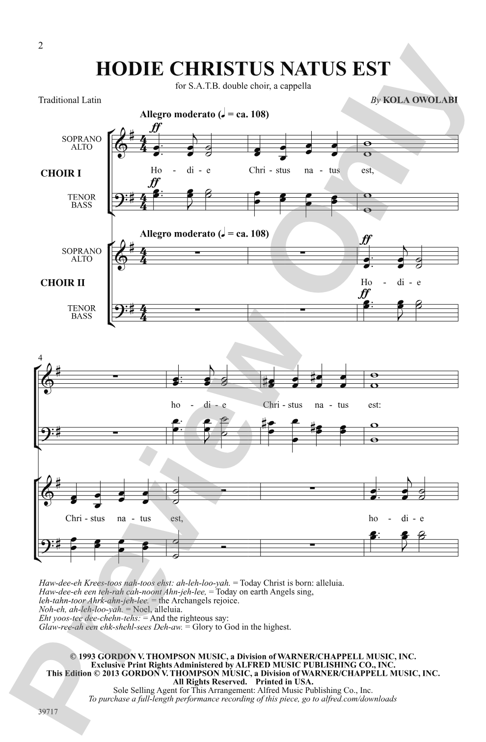 Hodie Christus Natus Est: SATB Choral Octavo