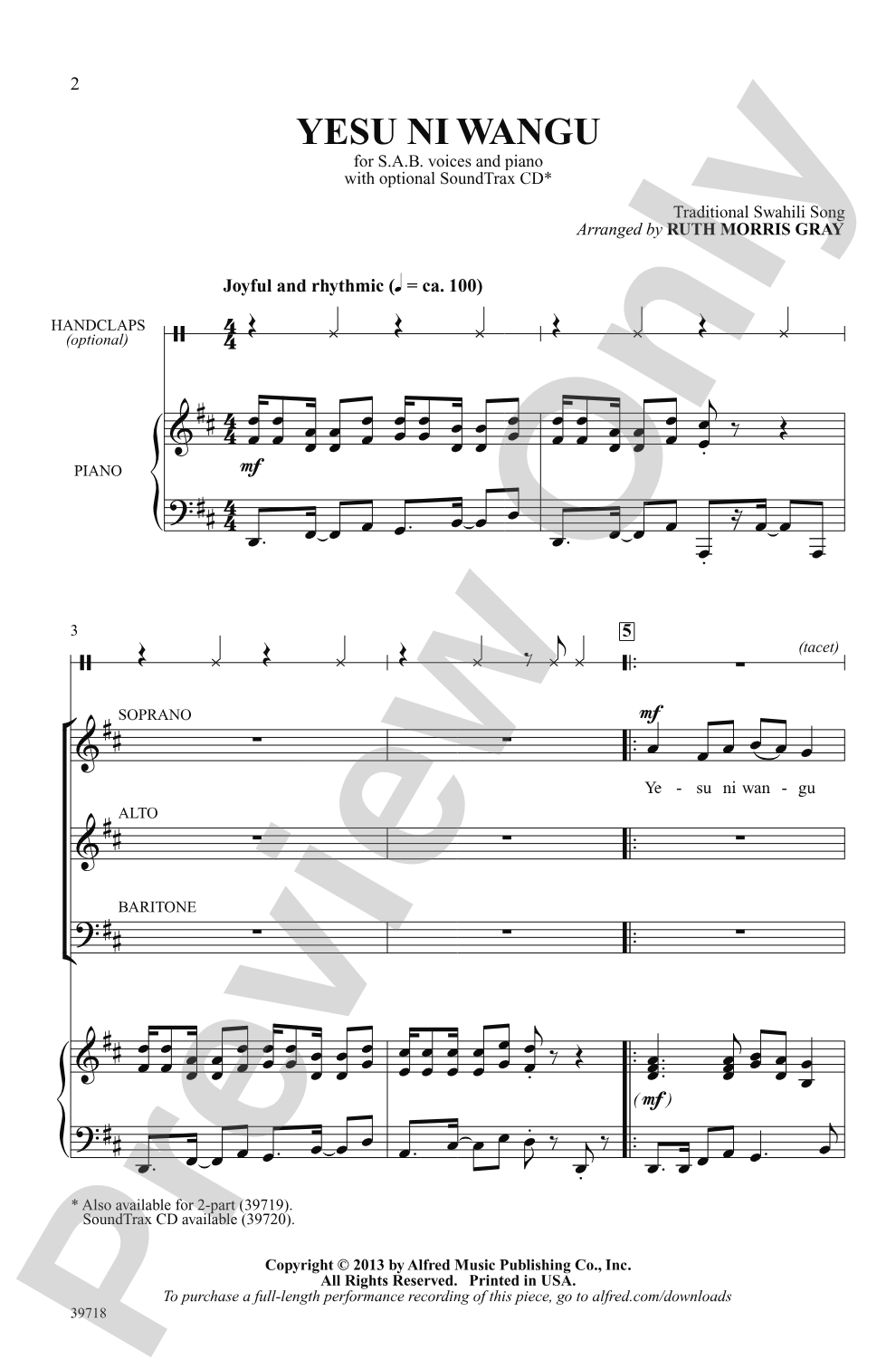 Yesu Ni Wangu: SAB Choral Octavo