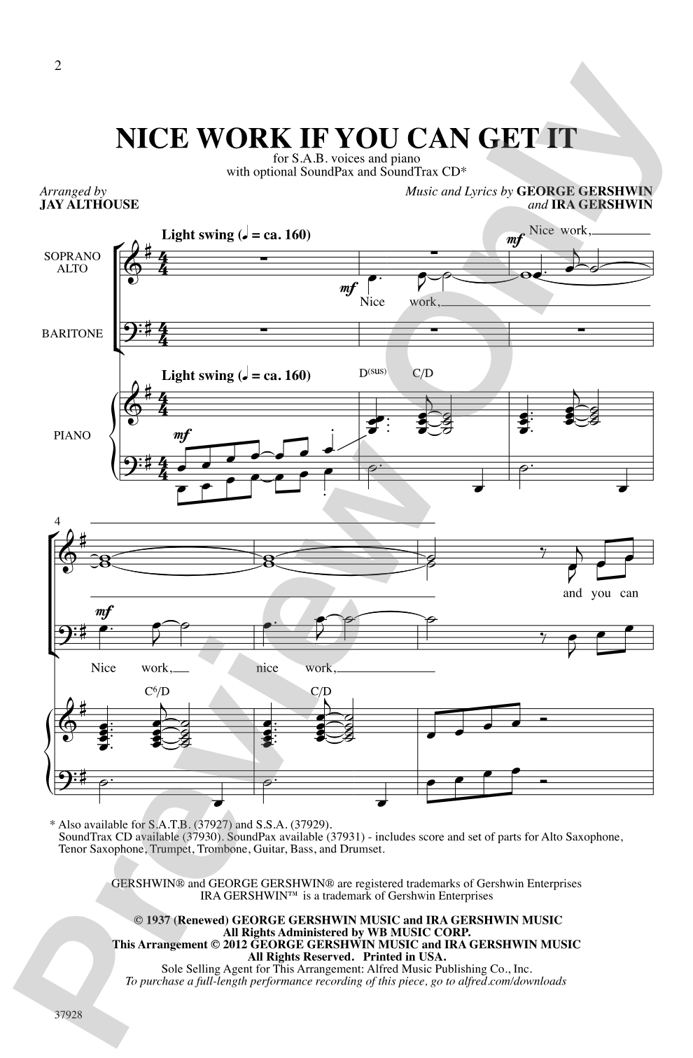 Nice Work If You Can Get It: SAB Choral Octavo
