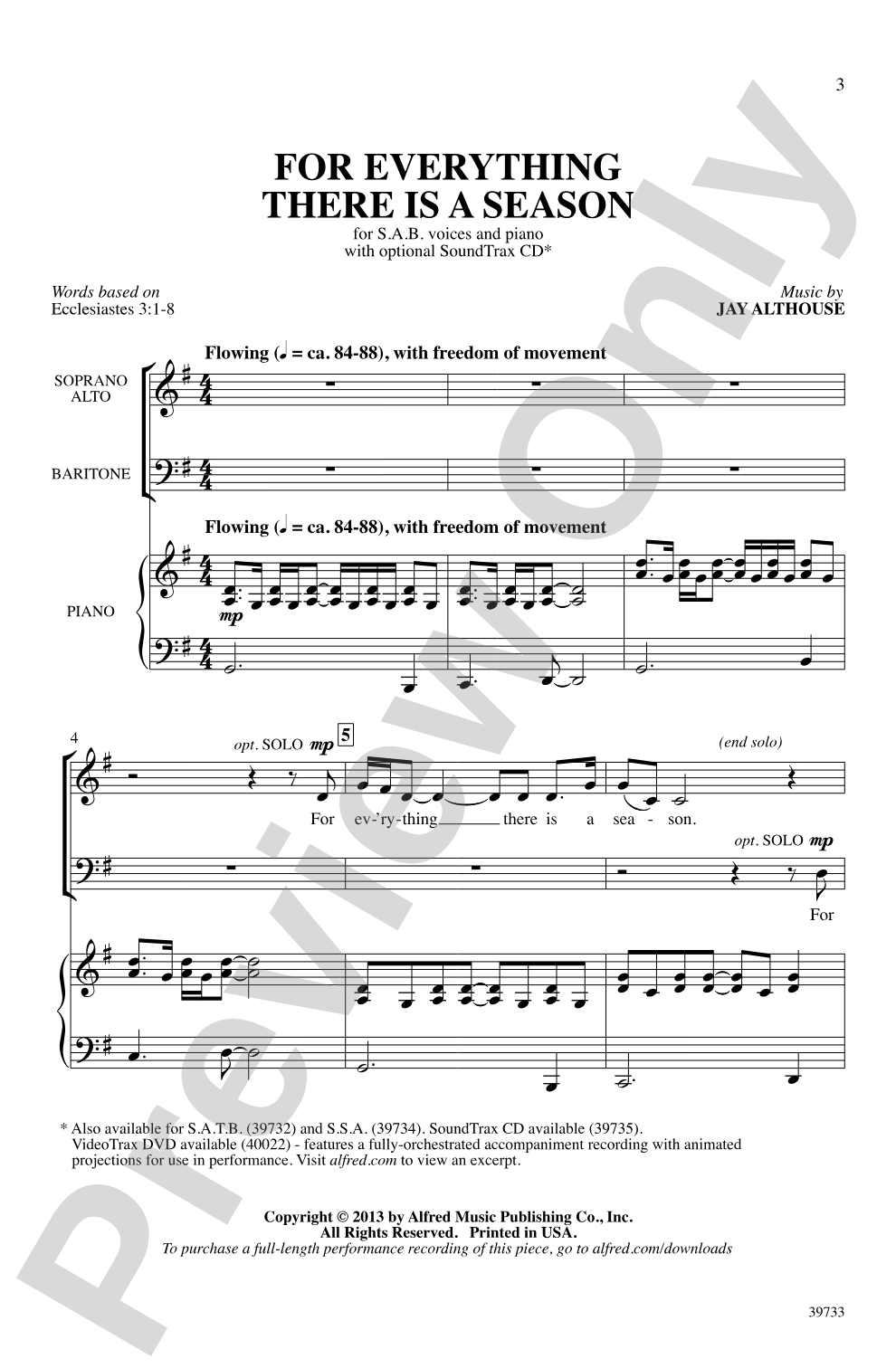 For Everything There Is a Season: SAB Choral Octavo